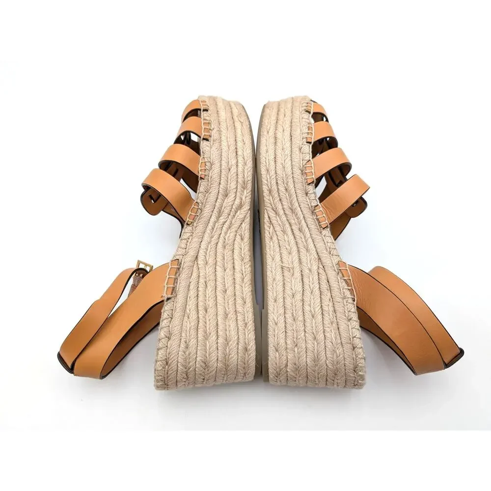 Tory Burch Fisherman Platform Espadrille Sandal Women's Brandy Size US10M EU40.5